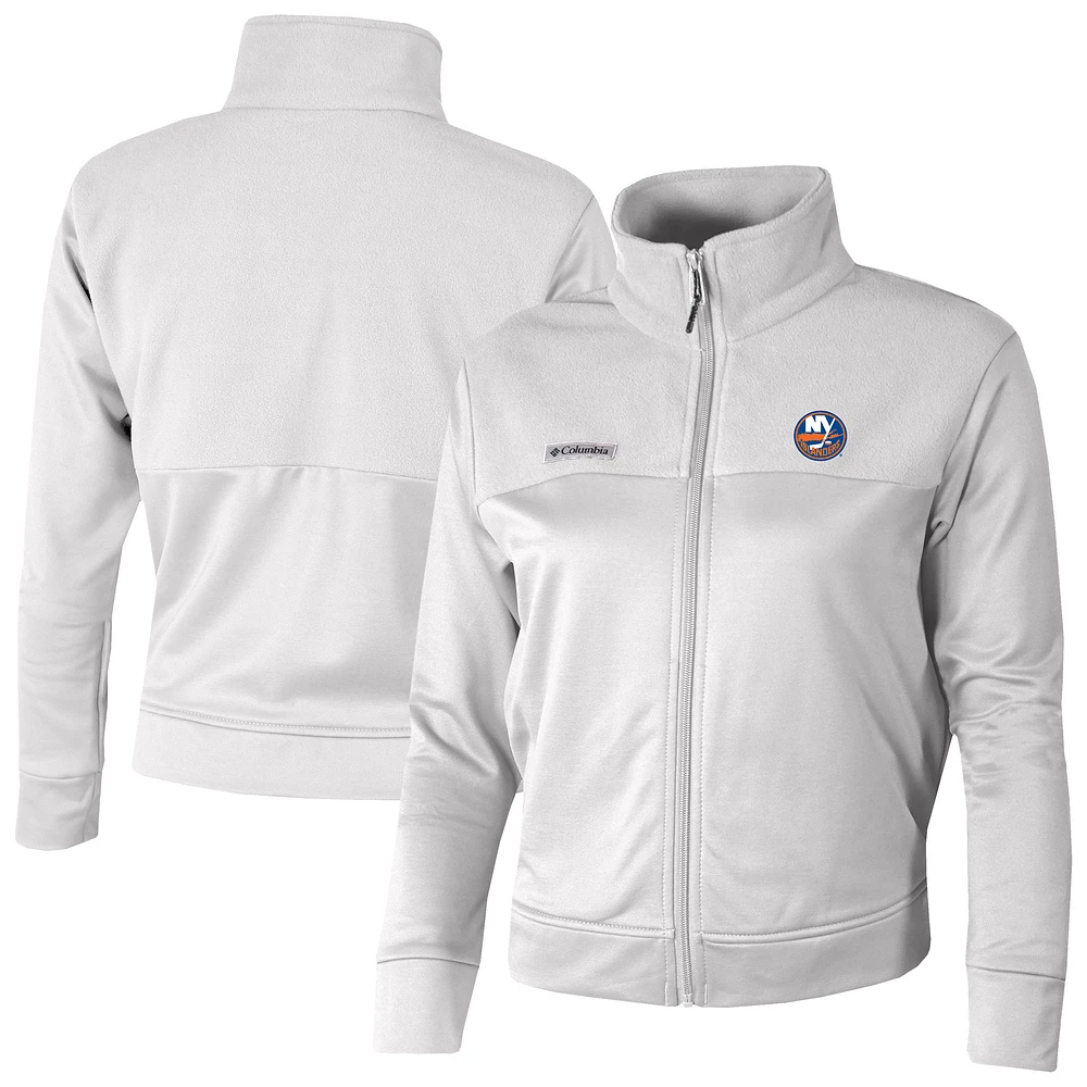 Women's Columbia White New York Islanders Omni-Wick Cropped River Fleece Full-Zip Jacket