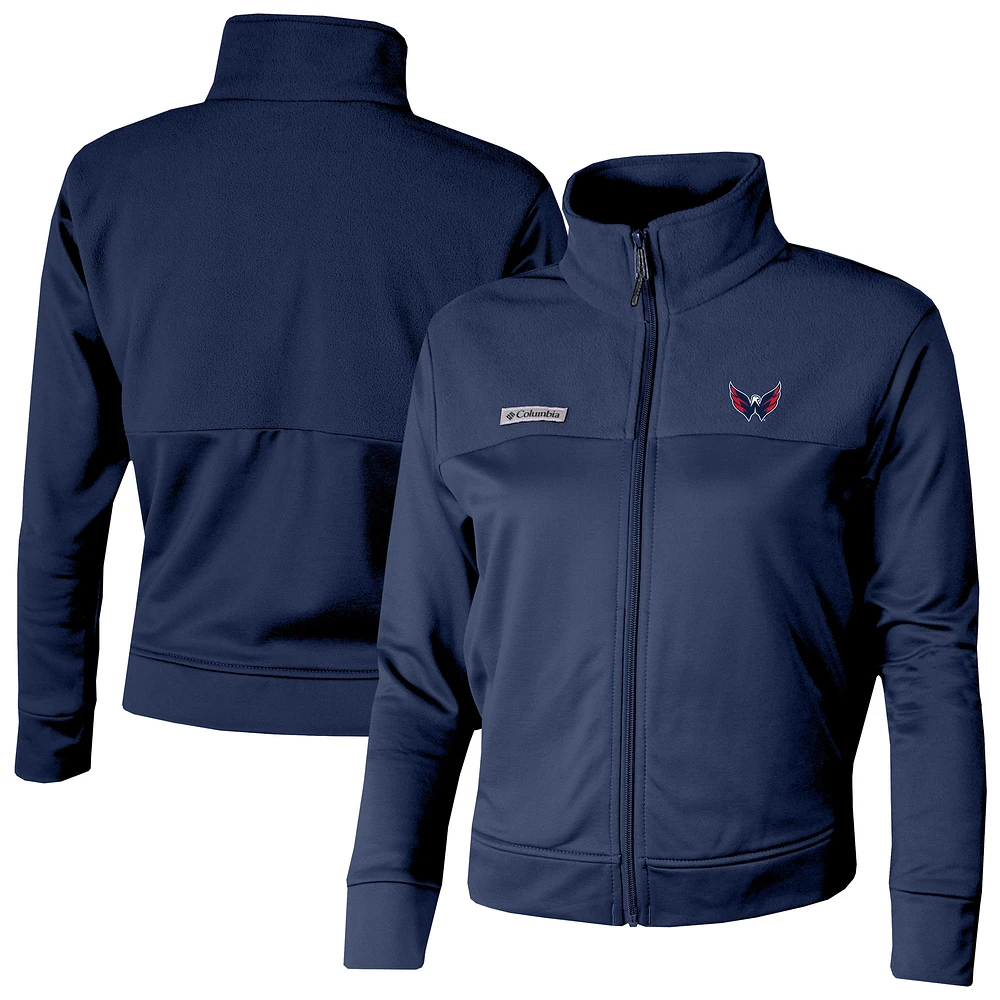 Women's Columbia Navy Washington Capitals Omni-Wick Cropped River Fleece Full-Zip Jacket