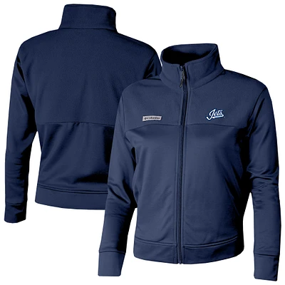 Women's Columbia Navy Winnipeg Jets Omni-Wick Cropped River Fleece Full-Zip Jacket