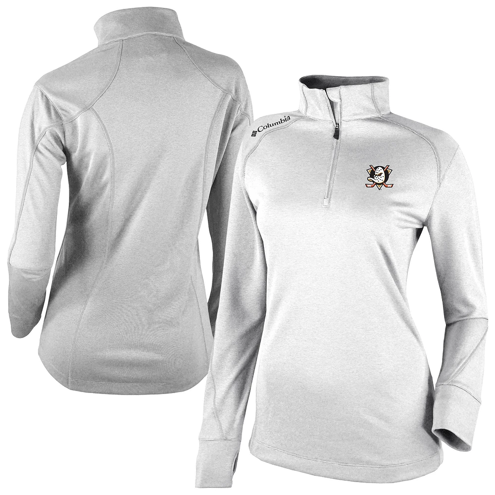 Women's Columbia White Anaheim Ducks Shotgun Omni-Wick 2.0 Raglan Quarter-Zip Top