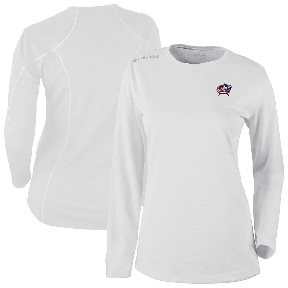 Women's Columbia White Columbus Blue Jackets Shotgun Omni-Wick Raglan Long Sleeve T-Shirt