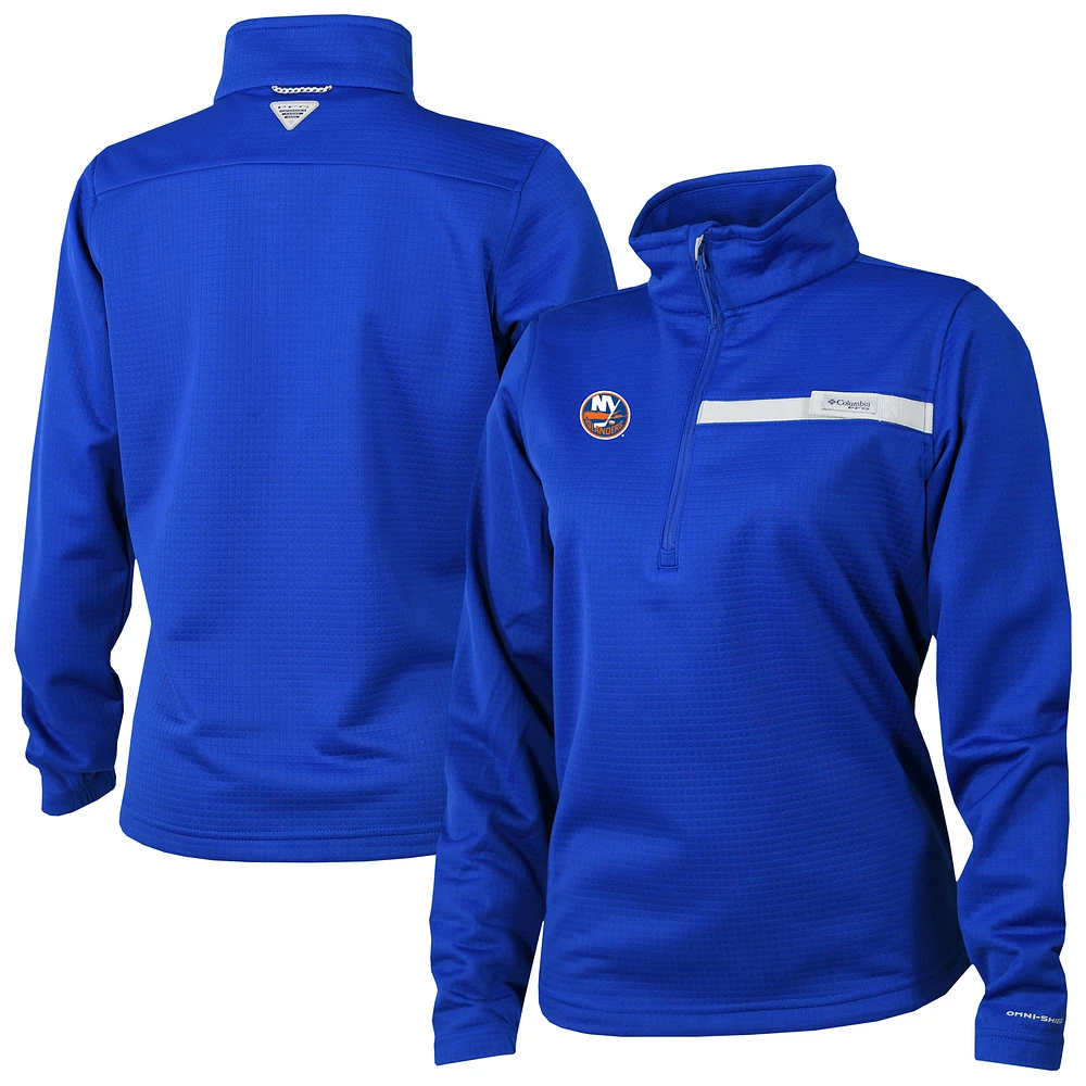 Women's Columbia Royal New York Islanders Skiff Guide Fleece Omni-Shade Quarter-Zip Jacket