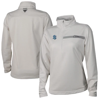 Women's Columbia White Seattle Kraken Skiff Guide Fleece Omni-Shade Quarter-Zip Jacket
