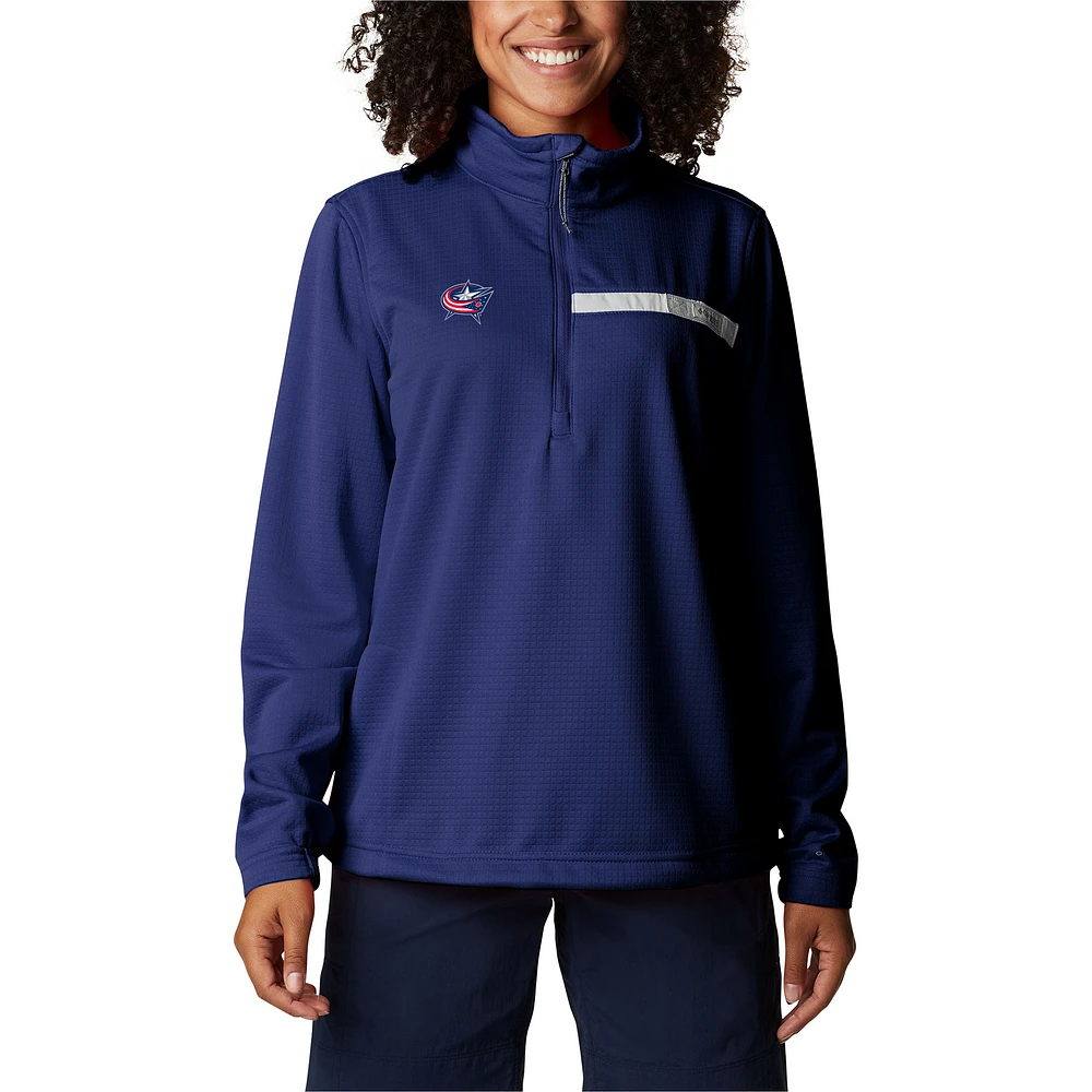 Women's Columbia Navy Columbus Blue Jackets Skiff Guide Fleece Omni-Shade Quarter-Zip Jacket