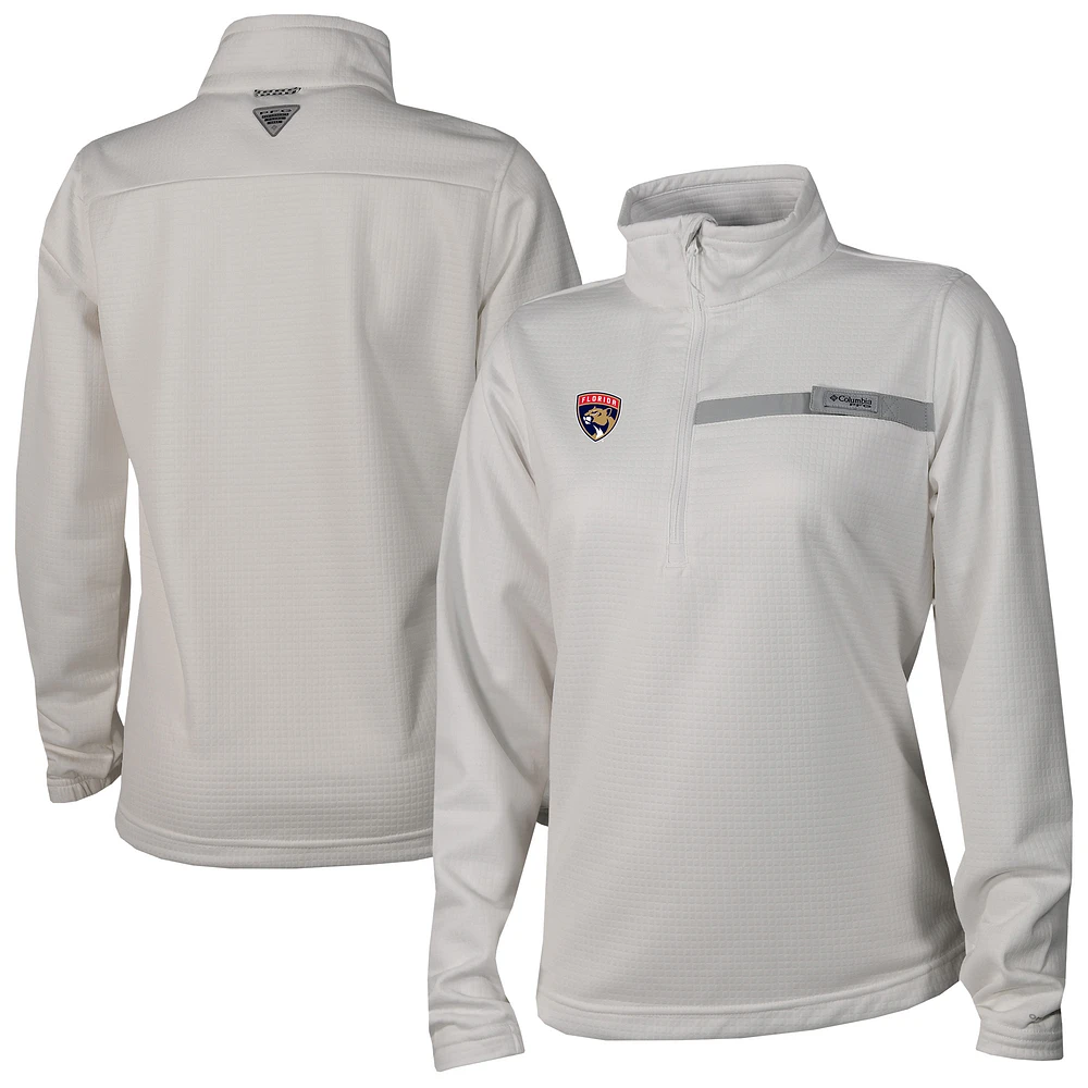 Women's Columbia White Florida Panthers Skiff Guide Fleece Omni-Shade Quarter-Zip Jacket