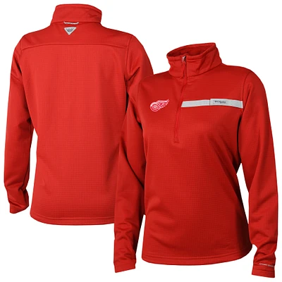 Women's Columbia Red Detroit Wings Skiff Guide Fleece Omni-Shade Quarter-Zip Jacket