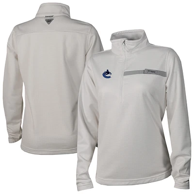 Women's Columbia White Vancouver Canucks Skiff Guide Fleece Omni-Shade Quarter-Zip Jacket