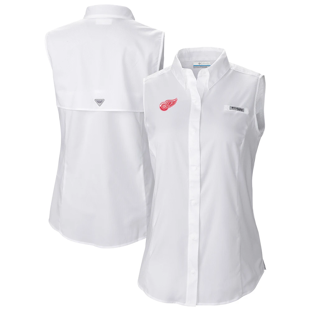 Women's Columbia Detroit Red Wings Tamiami Omni-Shade Sleeveless Button-Up Shirt