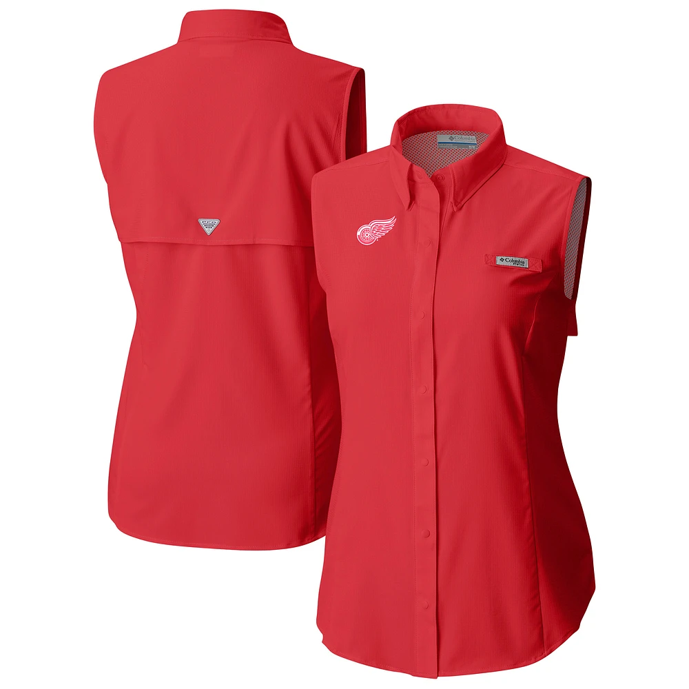 Women's Columbia Red Detroit Wings Tamiami Omni-Shade Sleeveless Button-Up Shirt