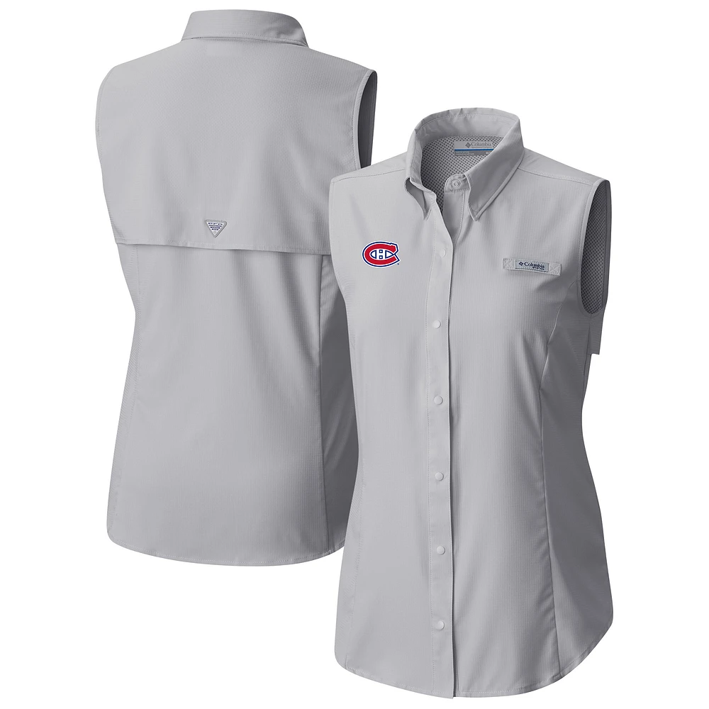 Women's Columbia Gray Montreal Canadiens Tamiami Omni-Shade Sleeveless Button-Up Shirt
