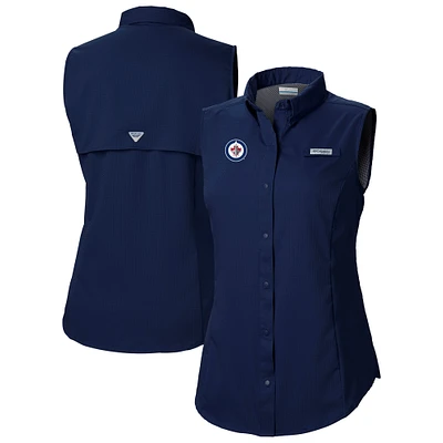Women's Columbia Navy Winnipeg Jets Tamiami Omni-Shade Sleeveless Button-Up Shirt