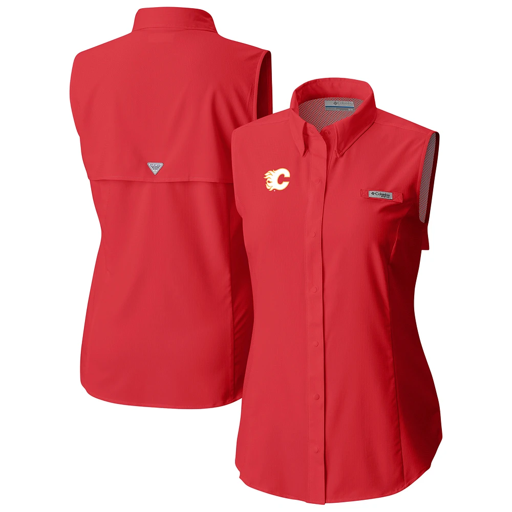 Women's Columbia Red Calgary Flames Tamiami Omni-Shade Sleeveless Button-Up Shirt