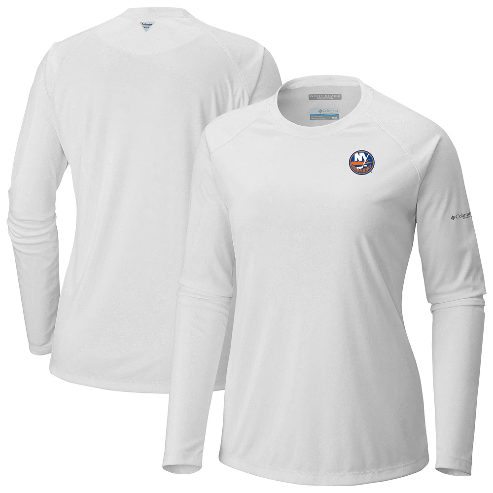 Women's Columbia White New York Islanders Omni-Shade Tidal Tee II Raglan Long Sleeve T-Shirt