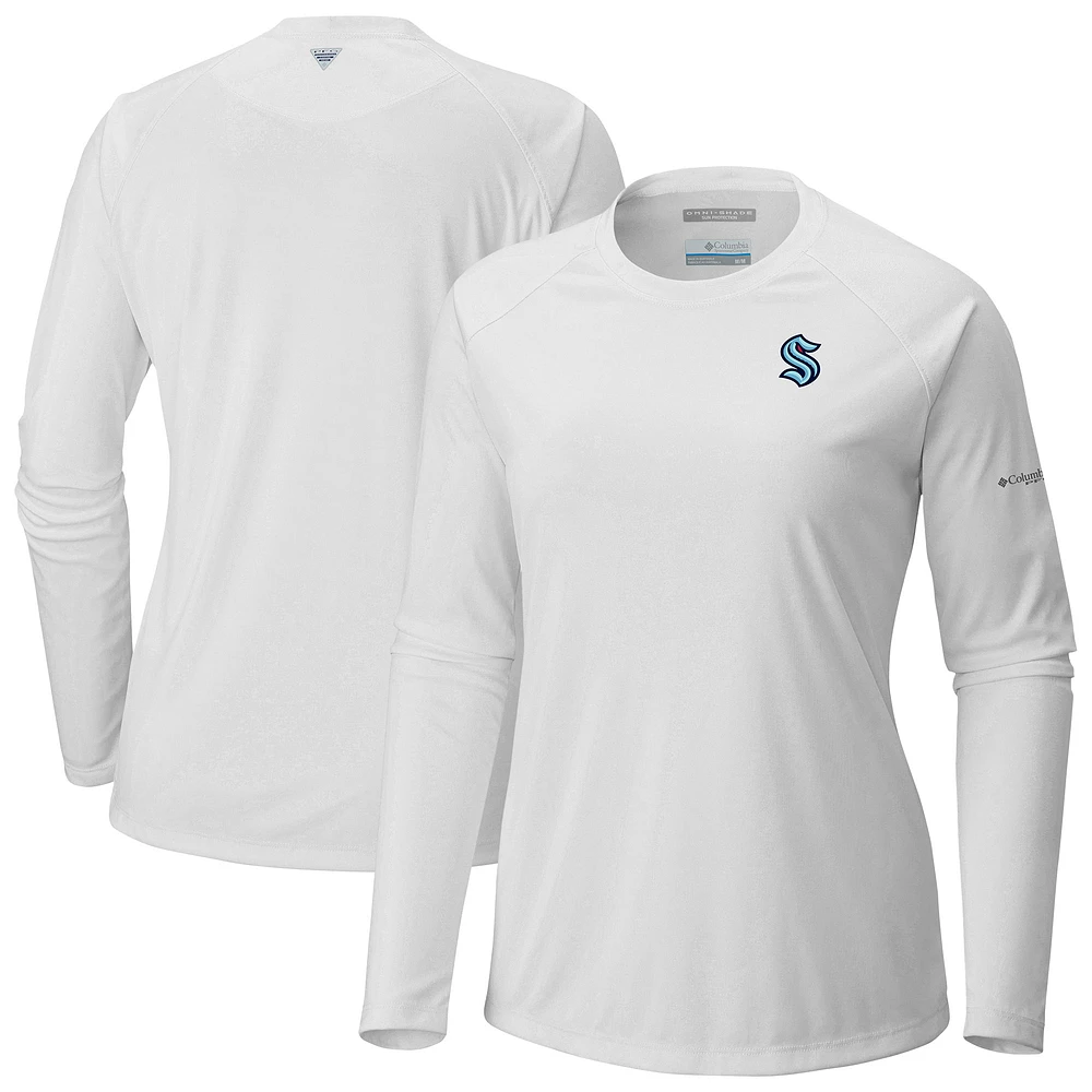 Women's Columbia White Seattle Kraken Omni-Shade Tidal Tee II Raglan Long Sleeve T-Shirt