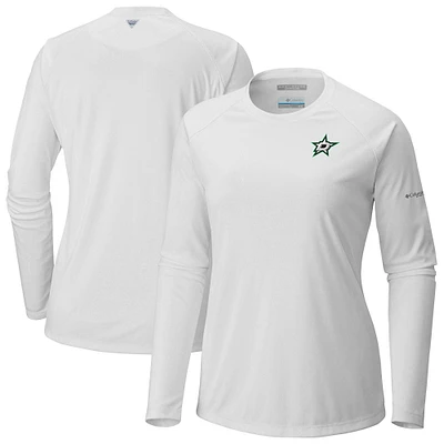 Women's Columbia White Dallas Stars Omni-Shade Tidal Tee II Raglan Long Sleeve T-Shirt
