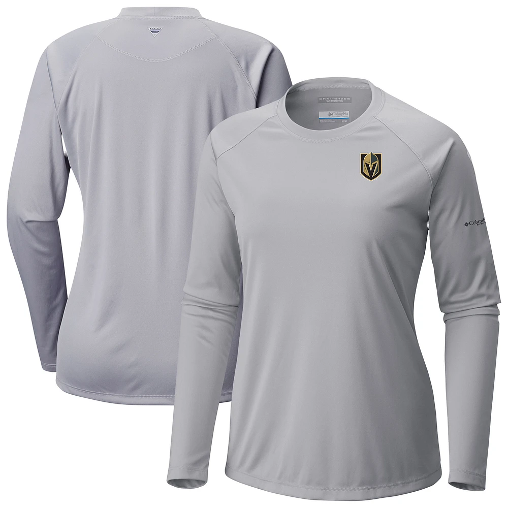 Women's Columbia Gray Vegas Golden Knights Omni-Shade Tidal Tee II Raglan Long Sleeve T-Shirt