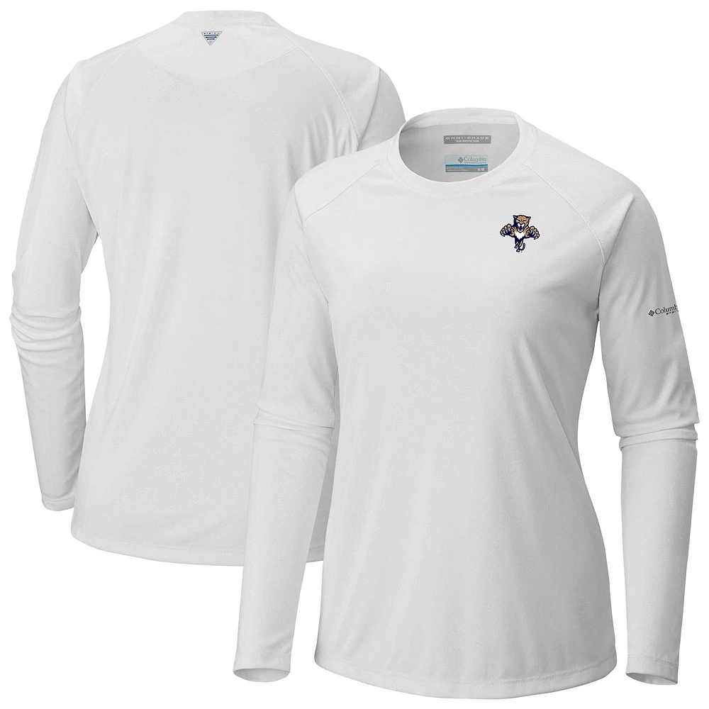 Women's Columbia White Florida Panthers Omni-Shade Tidal Tee II Raglan Long Sleeve T-Shirt