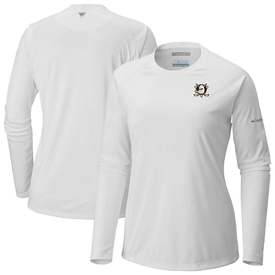 Women's Columbia White Anaheim Ducks Omni-Shade Tidal Tee II Raglan Long Sleeve T-Shirt
