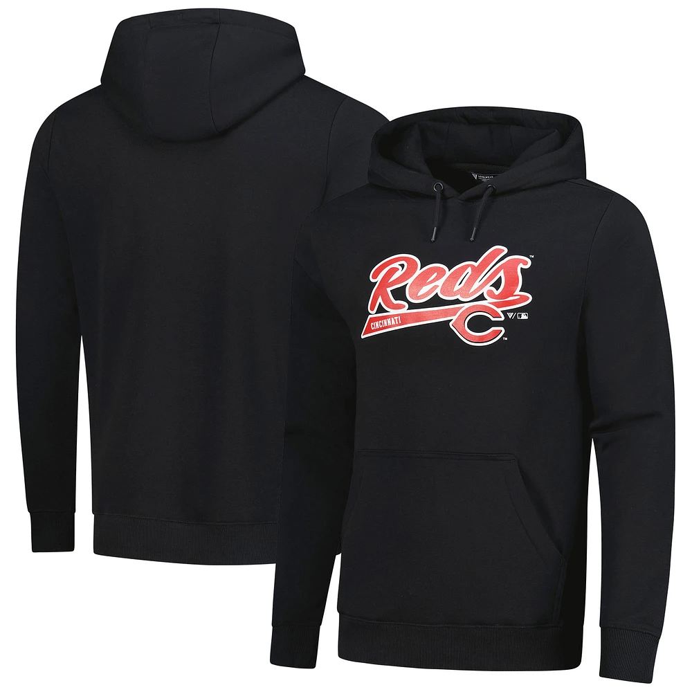 Men's Levelwear Black Cincinnati Reds Podium Fleece Pullover Hoodie