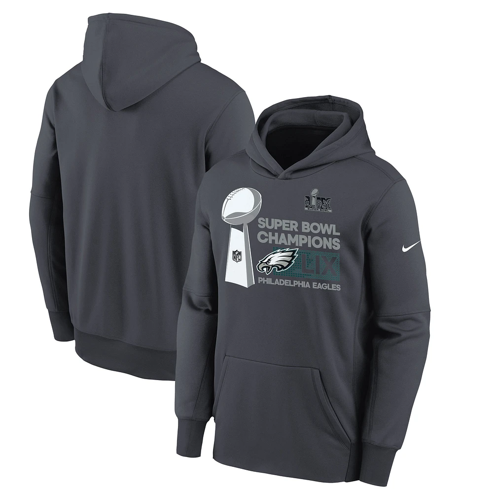 Youth Nike Anthracite Philadelphia Eagles Super Bowl LIX Champions Locker Room Trophy Collection Fleece Pullover Hoodie