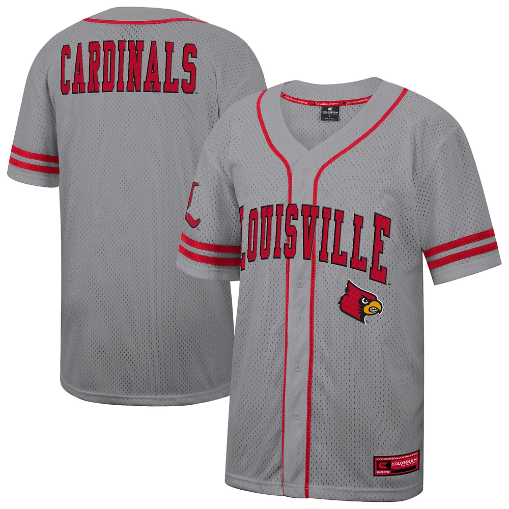 Men's Colosseum Gray Louisville Cardinals Free Spirited Baseball Jersey