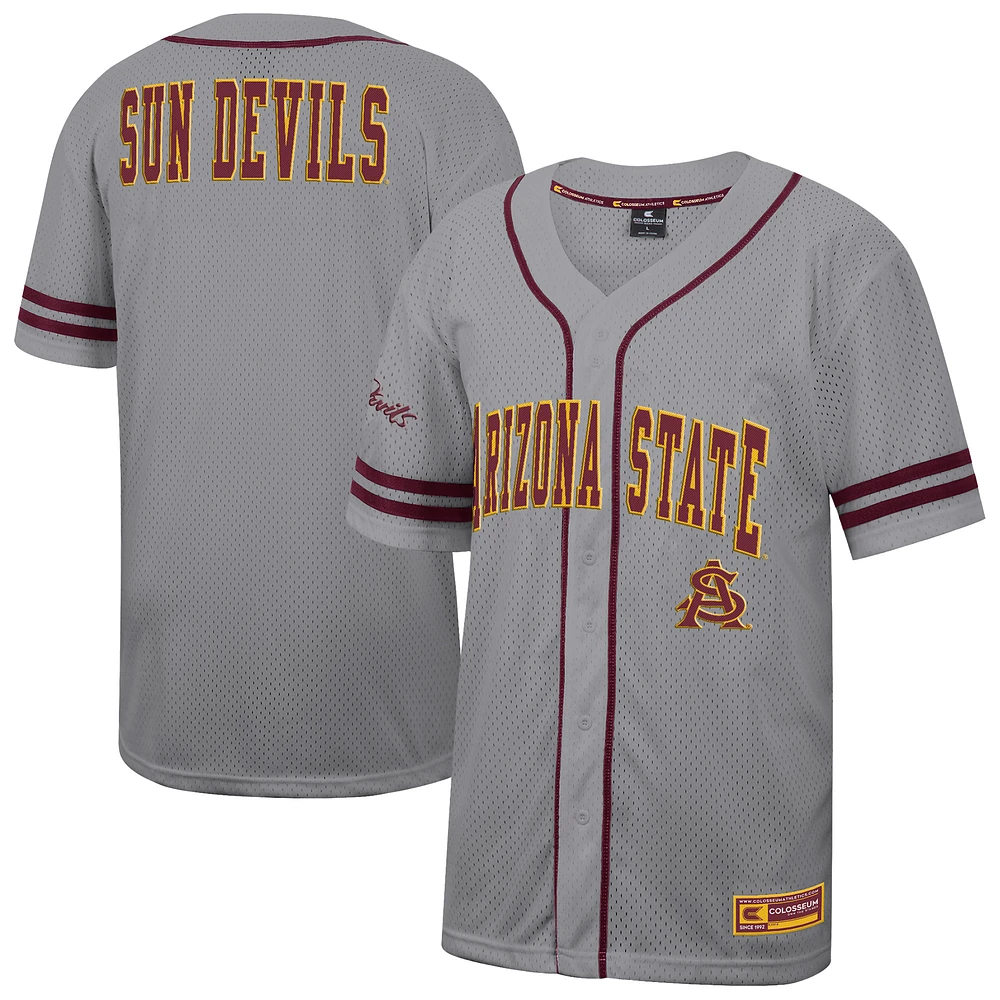 Men's Colosseum Gray Arizona State Sun Devils Free Spirited Baseball Jersey