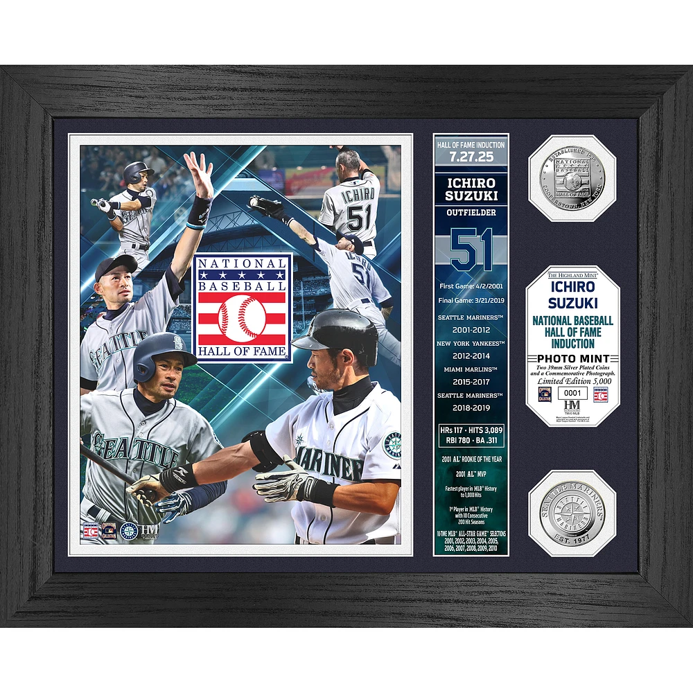 Highland Mint Ichiro Suzuki Seattle Mariners 2025 National Baseball Hall of Fame 13" x 16" Silver Coin Banner Photo Mint