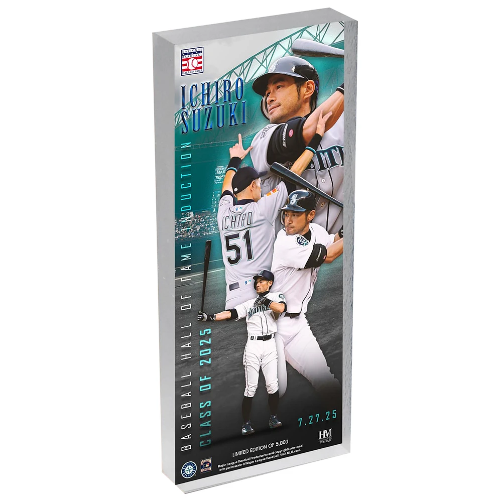 Highland Mint Ichiro Suzuki Seattle Mariners 2025 National Baseball Hall of Fame Commemorative Ticket 3D Art Block