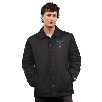 Men's Starter Black New York Mets Full-Snap Coaches Jacket