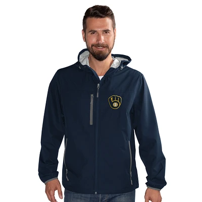 Men's G-III Sports by Carl Banks Navy Milwaukee Brewers Double Play Hooded Lightweight Full-Zip Jacket