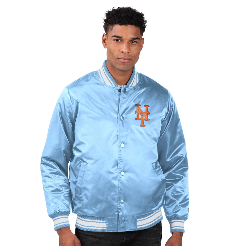 Men's Starter Light Blue New York Mets Locker Room Satin Full-Snap Varsity Jacket