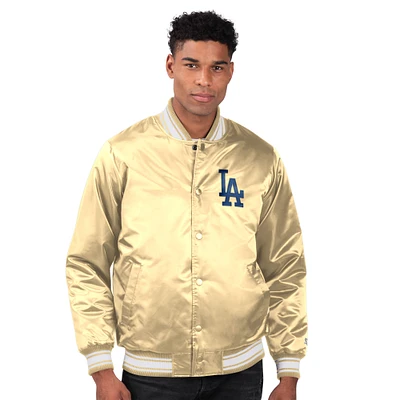 Men's Starter Tan Los Angeles Dodgers Locker Room Satin Full-Snap Varsity Jacket