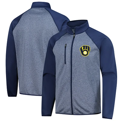 Men's G-III Sports by Carl Banks Navy Milwaukee Brewers Runners Raglan Full-Zip Track Jacket