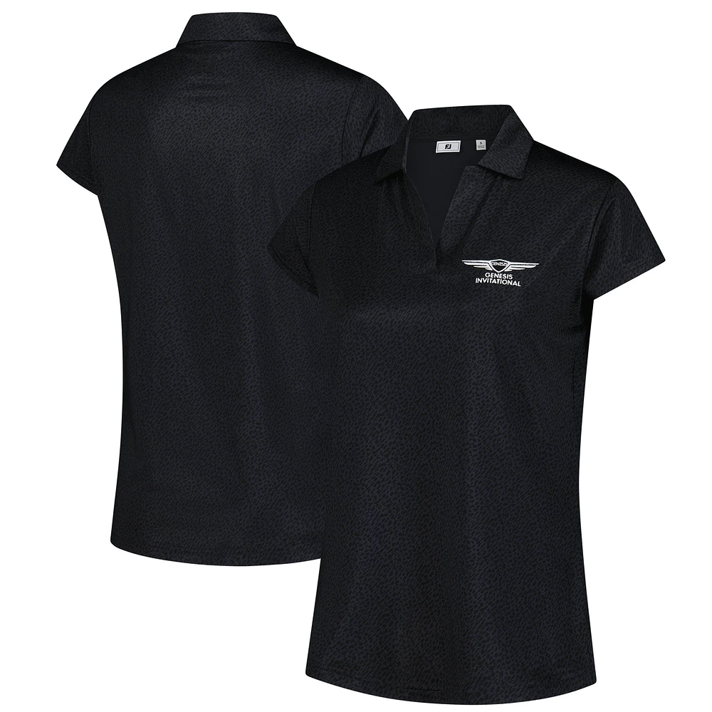 Women's FootJoy Black Genesis Invitational Printed Cap Sleeve Polo