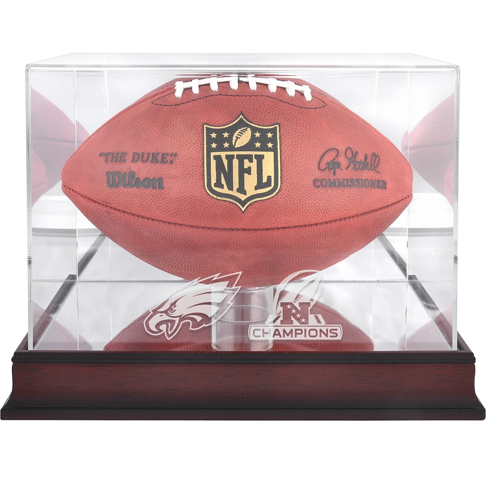 Philadelphia Eagles 2024 NFC Champions Mahogany Logo Football Display Case