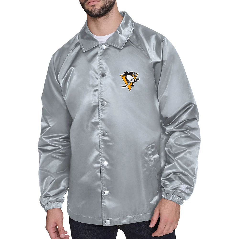 Men's Starter Pittsburgh Penguins Retro Logo Raglan Coaches Full-Snap Jacket
