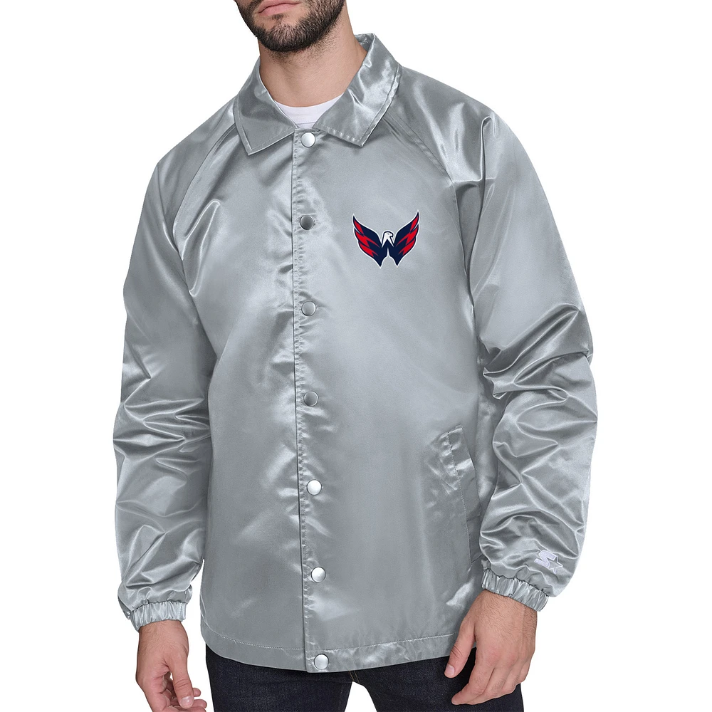 Men's Starter Gray Washington Capitals Retro Logo Raglan Coaches Full-Snap Jacket