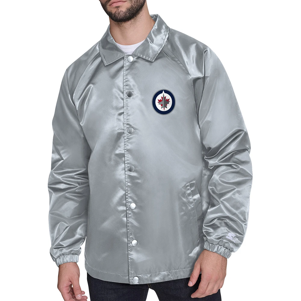 Men's Starter Gray Winnipeg Jets Retro Logo Raglan Coaches Full-Snap Jacket