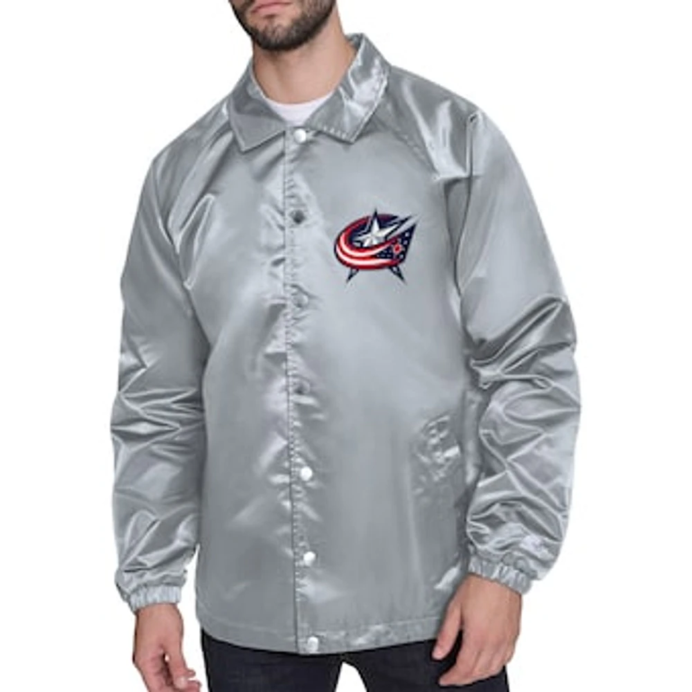 Men's Starter Gray Columbus Blue Jackets Retro Logo Raglan Coaches Full-Snap Jacket