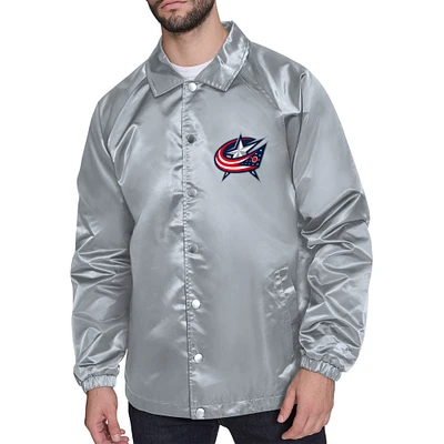 Men's Starter Gray Columbus Blue Jackets Retro Logo Raglan Coaches Full-Snap Jacket