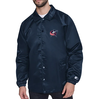 Men's Starter Navy Columbus Blue Jackets Retro Logo Raglan Coaches Full-Snap Jacket