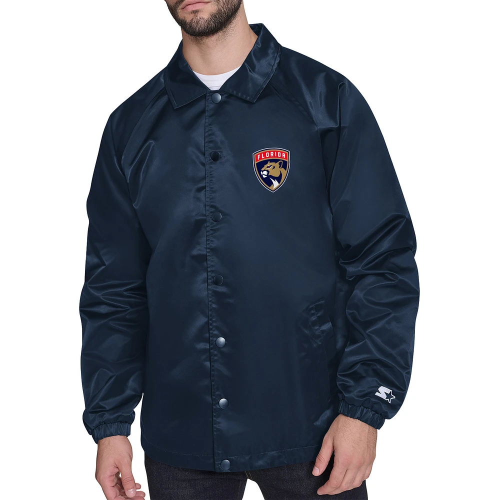 Men's Starter Navy Florida Panthers Retro Logo Raglan Coaches Full-Snap Jacket
