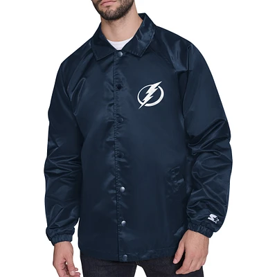 Men's Starter Navy Tampa Bay Lightning Retro Logo Raglan Coaches Full-Snap Jacket