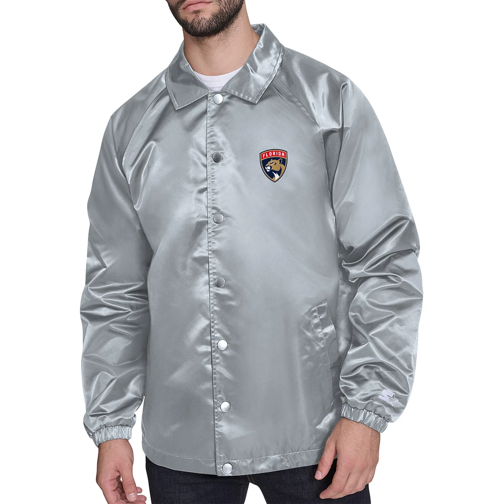 Men's Starter Gray Florida Panthers Retro Logo Raglan Coaches Full-Snap Jacket