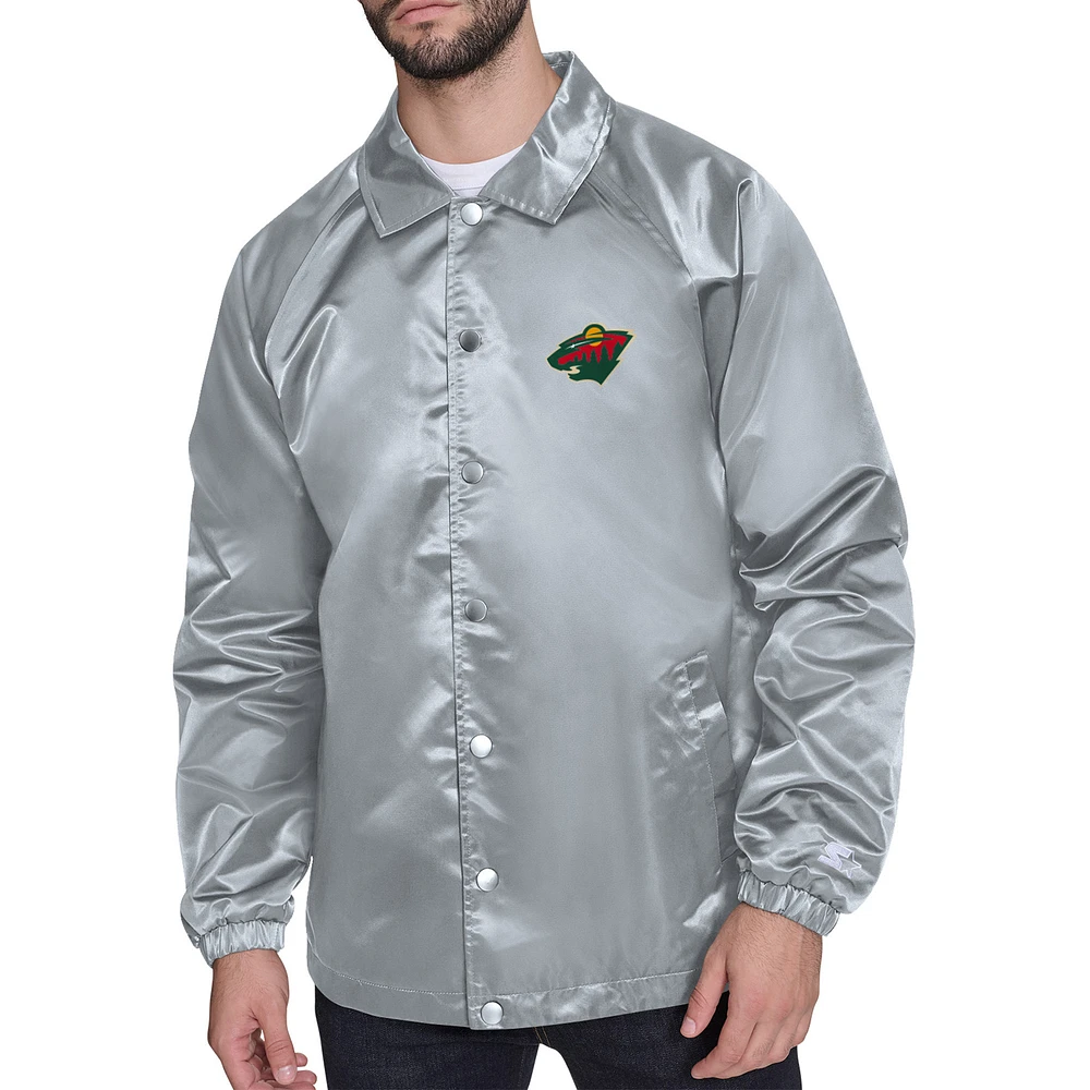 Men's Starter Minnesota Wild Retro Logo Raglan Coaches Full-Snap Jacket