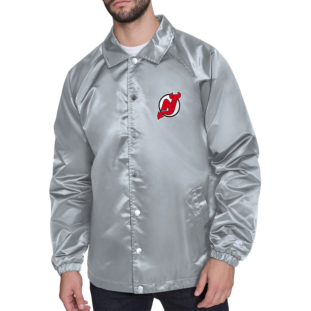 Men's Starter New Jersey Devils Retro Logo Raglan Coaches Full-Snap Jacket
