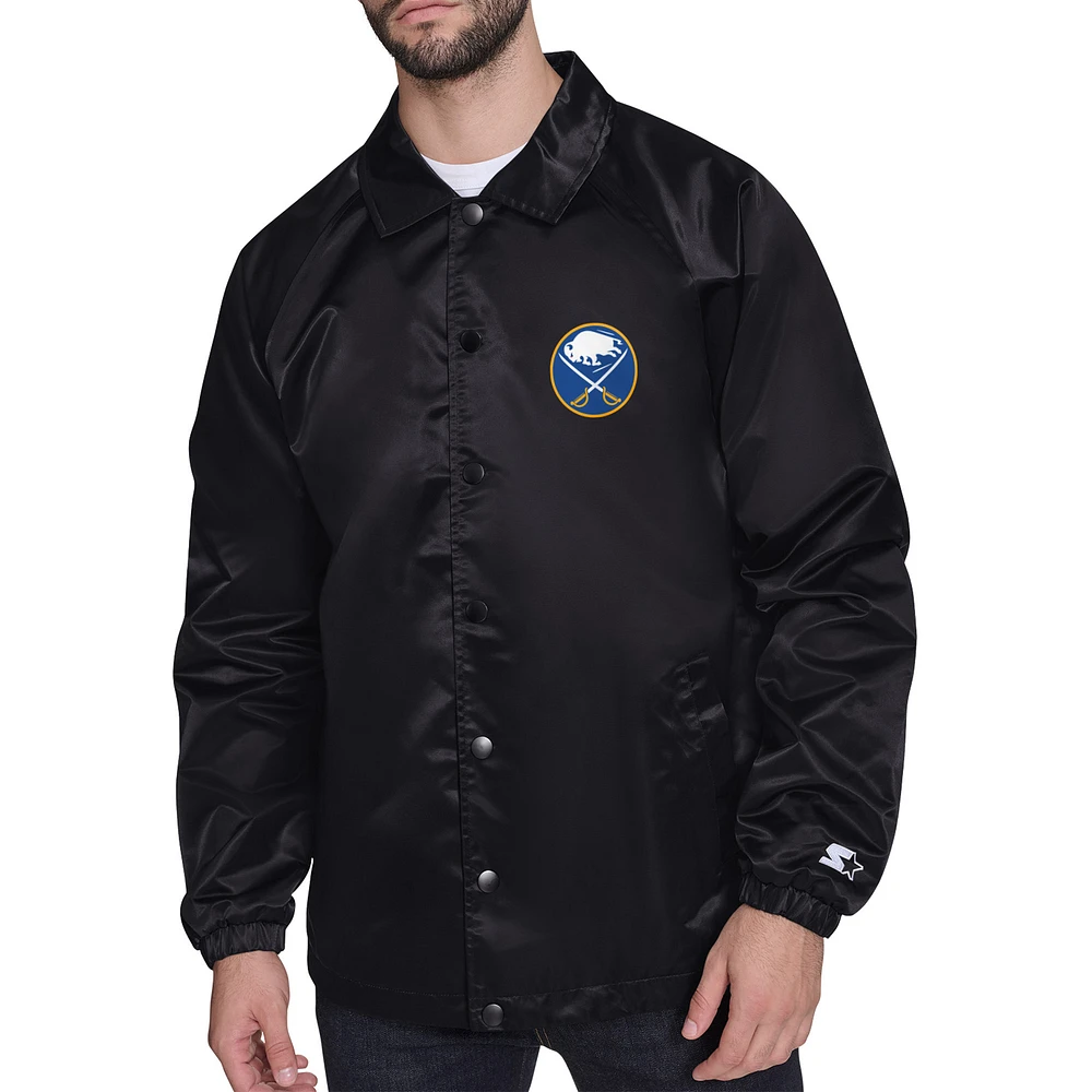Men's Starter Black Buffalo Sabres Retro Logo Raglan Coaches Full-Snap Jacket