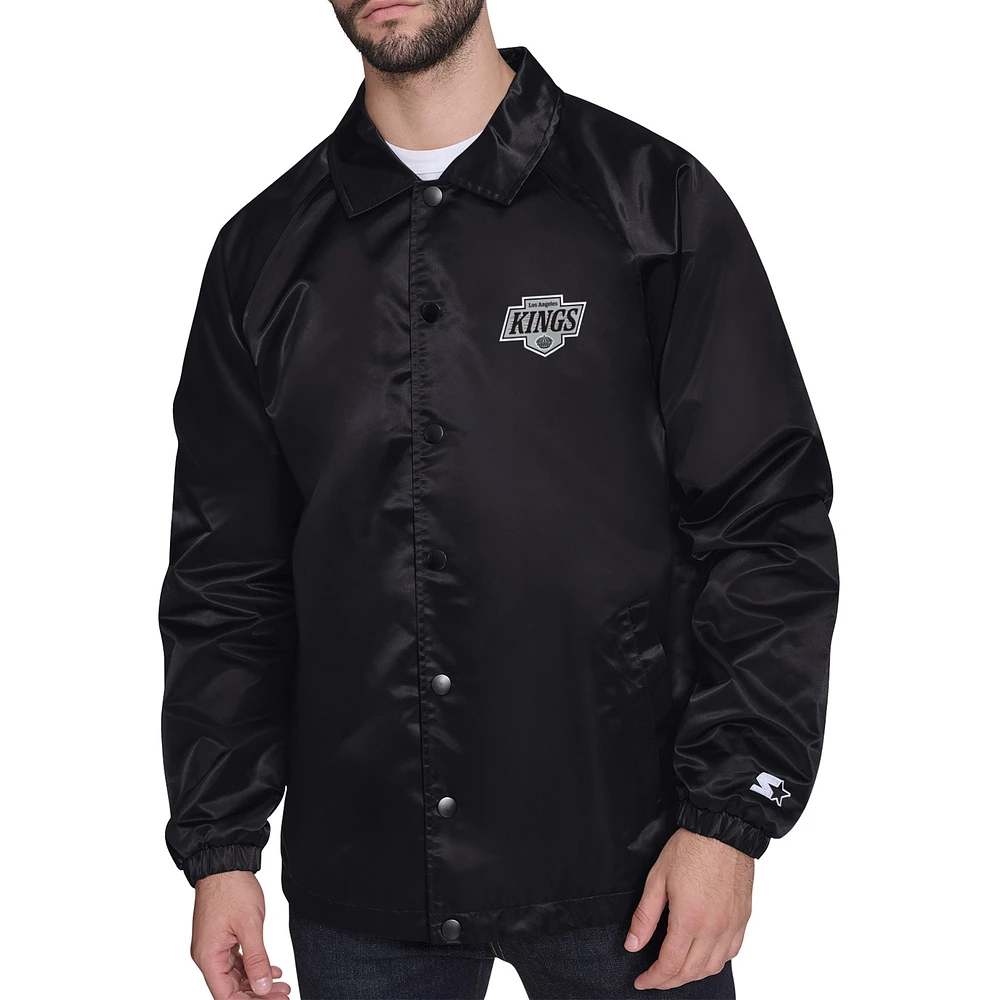 Men's Starter Black Los Angeles Kings Retro Logo Raglan Coaches Full-Snap Jacket