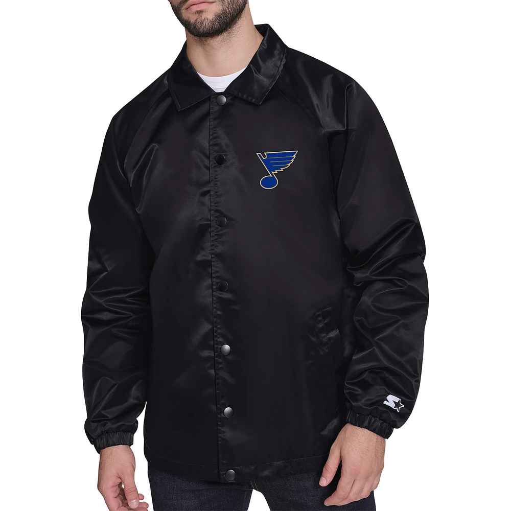 Men's Starter Black St. Louis Blues Retro Logo Raglan Coaches Full-Snap Jacket
