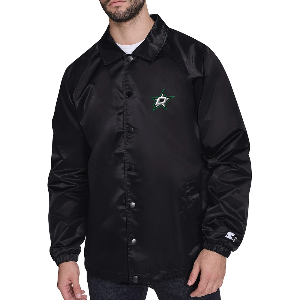 Men's Starter Black Dallas Stars Retro Logo Raglan Coaches Full-Snap Jacket